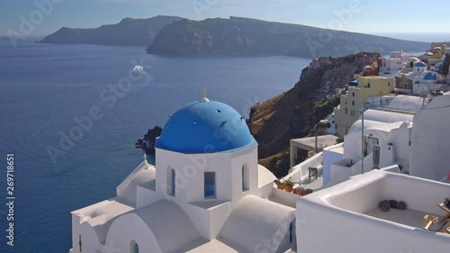 Panoramic View of Santorini Island in Greece, one of the most beautiful travel destinations of the world. Shot in Oia