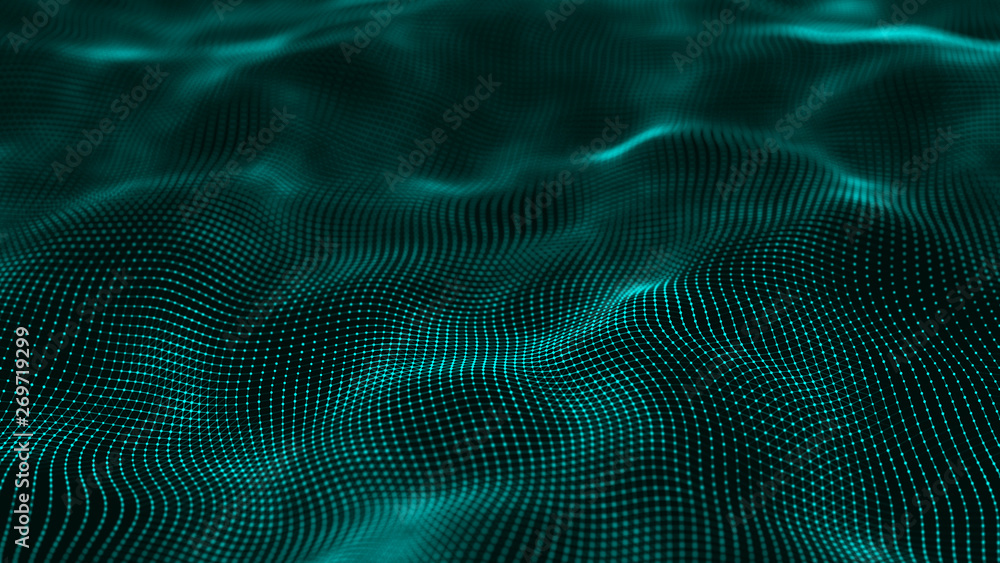 Wavy surface with many connected dots and lines. Abstract futuristic background. 3D rendering. Wavy surface with many connected dots and lines. Abstract futuristic background. 3D rendering.