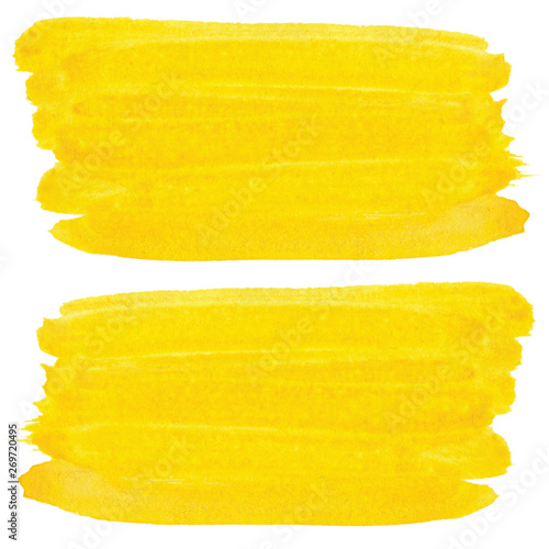 Watercolor yellow stain stripe isolated on white background