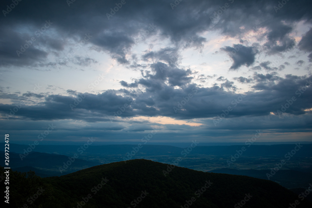 Dusk at the Appalachian blue ridge mountains
