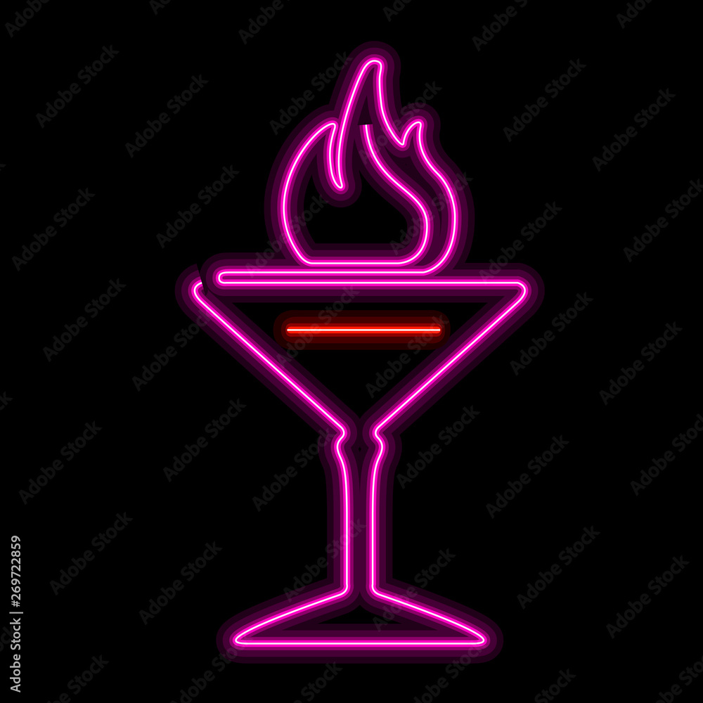 Neon cocktail icon on a black background - Vector Neon cocktail icon on a black background - Vector