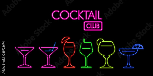 Neon poster of a cocktail party - Vector