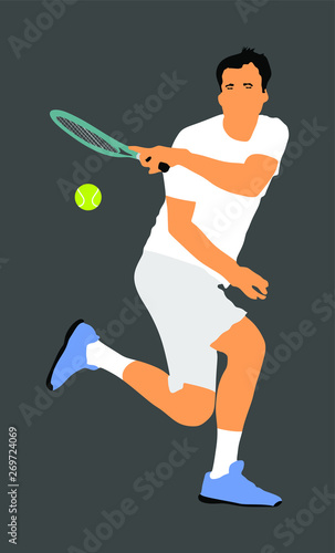 Man tennis player vector illustration isolated on gray background.  Sport tennis competition isolated. Sportsman recreation after work, anti stress therapy.