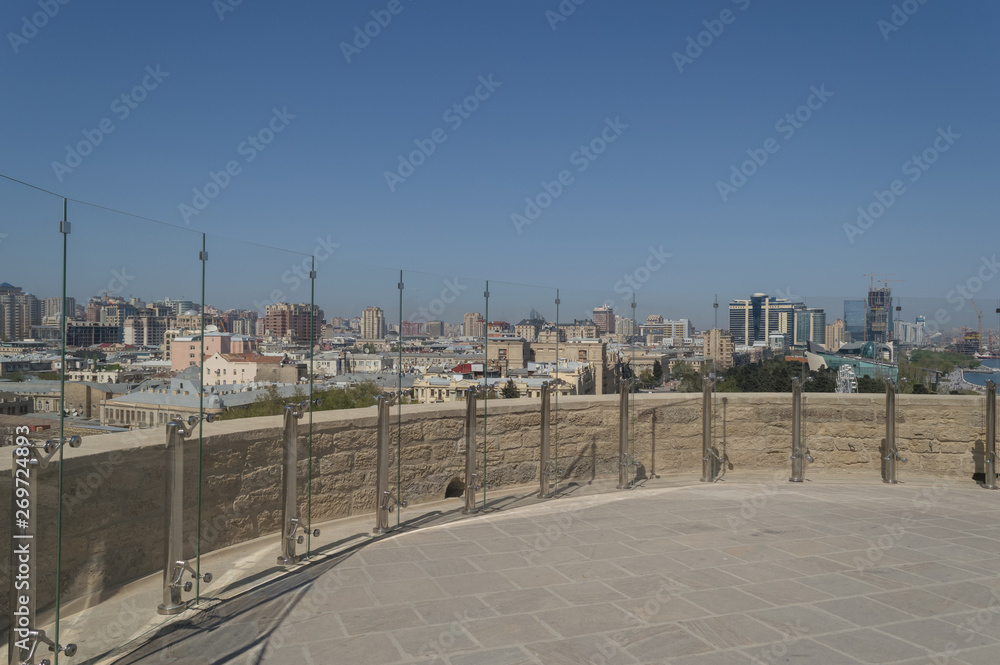 Panorama of old and modern Baku city from Maiden tower