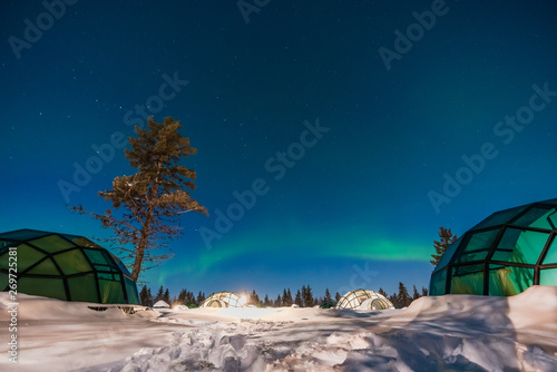 Northern lignt in Finland over Igloo house  photo