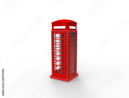 3D rendering of a red classic telephonebooth in white background.