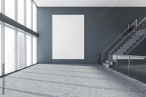 Billede på lærred Business center hall interior, stairs and poster