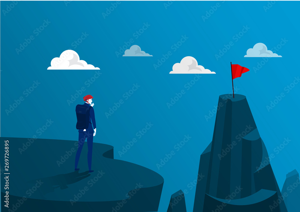 business standing on the top of the mountain adventure go to goal to red flag . illustrator