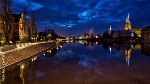 View of the evening panorame of the old city.Wroclaw, Poland.