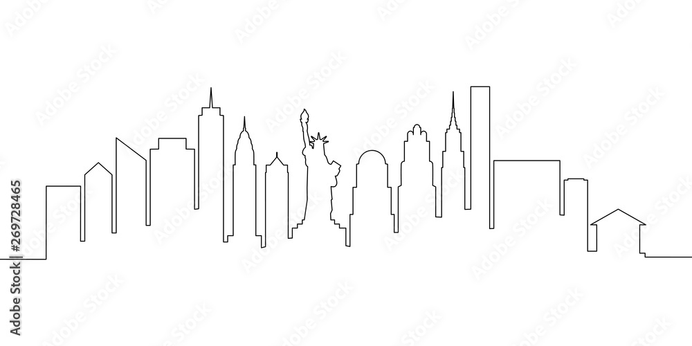 New York city skyline single line, vector illustration