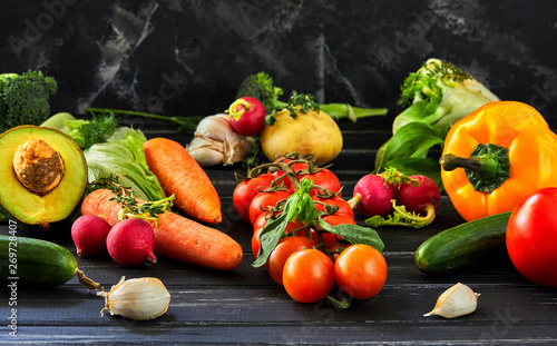 The concept of healthy eating  fresh vegetables and fruits.