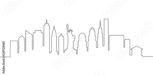 New York city skyline single line  vector illustration
