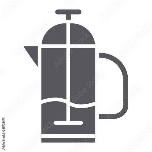 French press glyph icon, kitchen and drink, pot sign, vector graphics, a solid pattern on a white background.