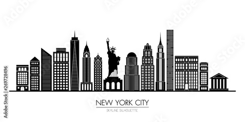 Fényképezés New York city skyline silhouette flat design, vector illustration