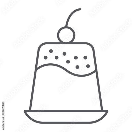 Pudding thin line icon, sweet and food, dessert sign, vector graphics, a linear pattern on a white background.