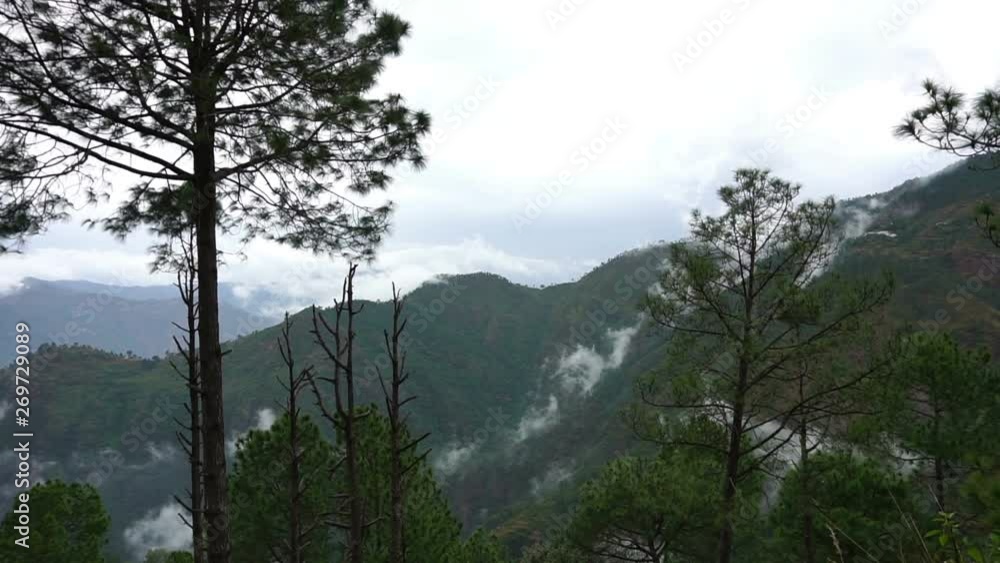 Floating clouds and trees in Garhwal mountains, Uttarakhand, India. Himalyayan mountains are one of best scenic and beautiful mountains in the world. Floating clouds and trees in Garhwal mountains, Uttarakhand, India. Himalyayan mountains are one of best scenic and beautiful mountains in the world.