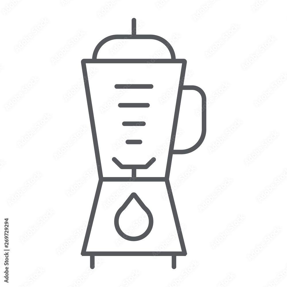 Blender thin line icon, kitchen and equipment, mixer sign, vector graphics, a linear pattern on a white background. Blender thin line icon, kitchen and equipment, mixer sign, vector graphics, a linear pattern on a white background.