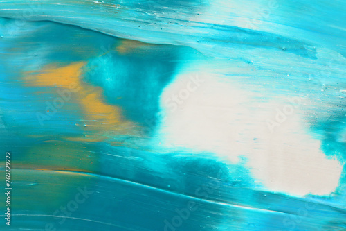 Abstract marbleized effect background. Blue, mint and white creative colors. Beautiful paint with the addition of gold
