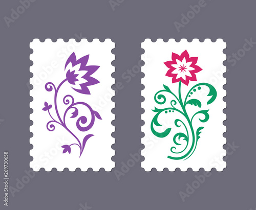 Wallpaper Mural Vector postage stamps with floral icons Torontodigital.ca