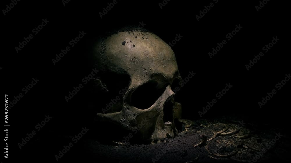 Old Skull And Coins Dug Up Under Soil Old Skull And Coins Dug Up Under Soil