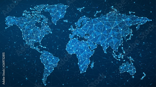 Fototapeta Naklejka Na Ścianę i Meble -  World Map Plexus - Global Technology and Business Connection