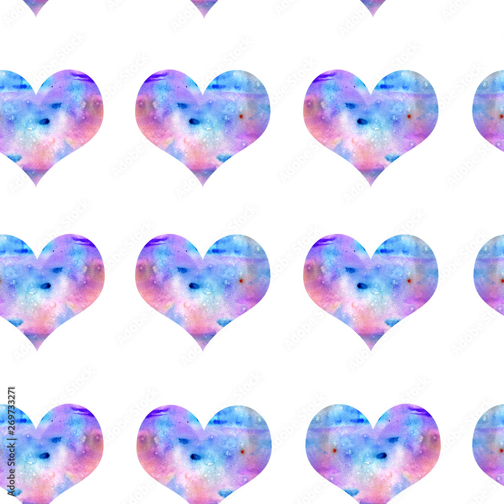 Hearts on a white background. Watercolor seamless pattern.
