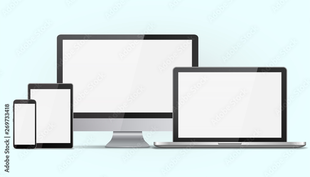 Set of monitor, laptop, tablet, smartphone. Vector illustration Set of monitor, laptop, tablet, smartphone. Vector illustration
