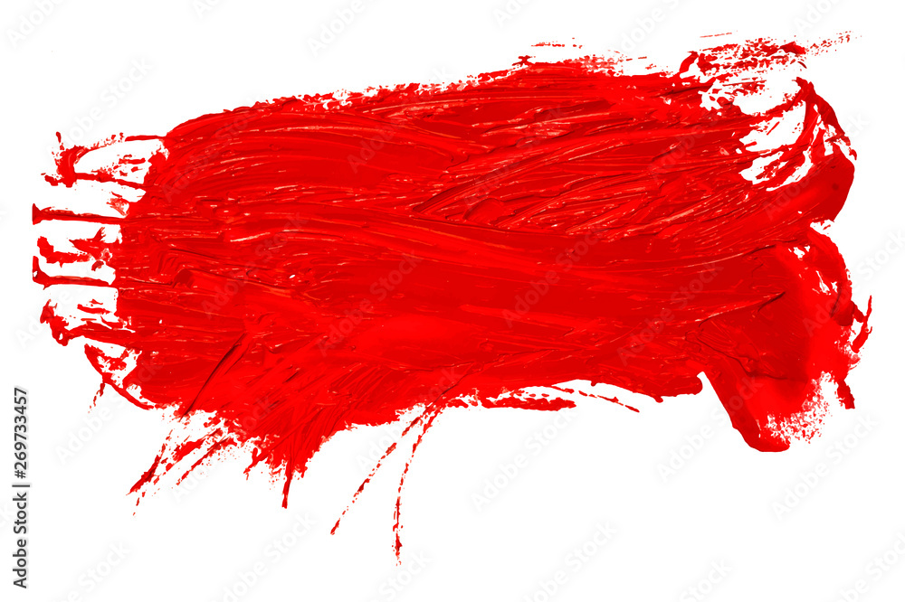 Red oil texture paint stain brush stroke, hand painted, isolated on white background. EPS10 vector illustration.