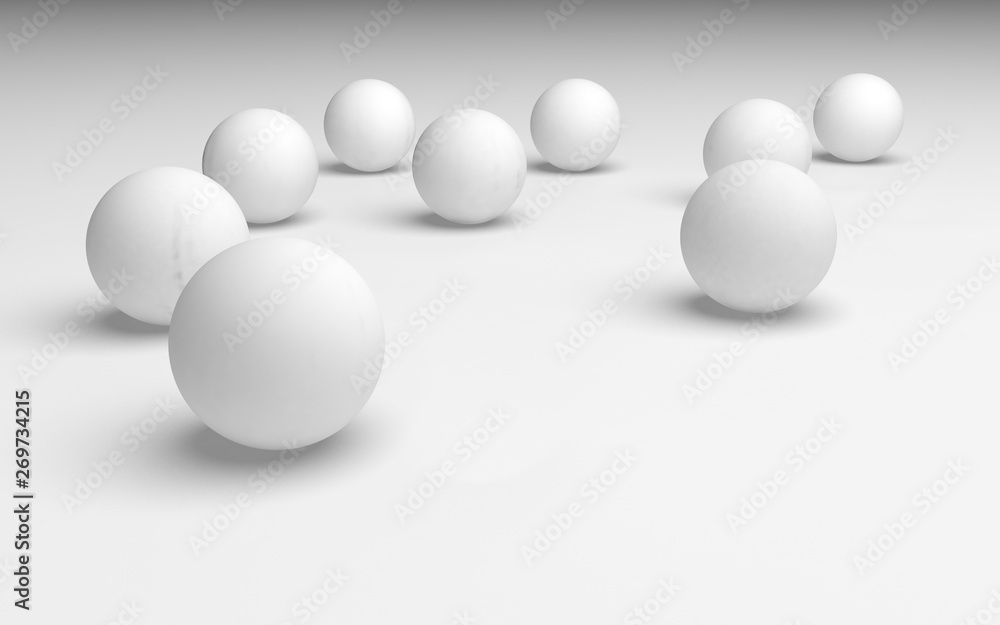 White abstract background. Set of white balls isolated on white backdrop. 3D illustration White abstract background. Set of white balls isolated on white backdrop. 3D illustration