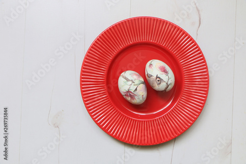 Beautiful easter eggs on a plate