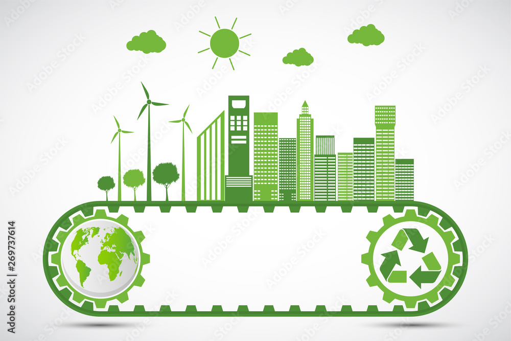 Ecology and Environmental Concept,Earth Symbol With Green Leaves Around Cities Help The World With Eco-Friendly Ideas,Vector Illustration Ecology and Environmental Concept,Earth Symbol With Green Leaves Around Cities Help The World With Eco-Friendly Ideas,Vector Illustration