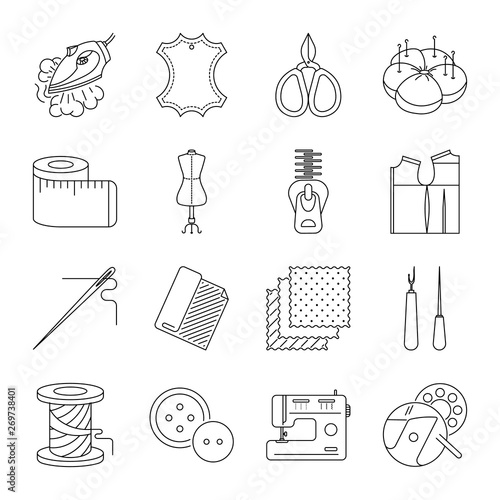 Thin lines sewing icons set