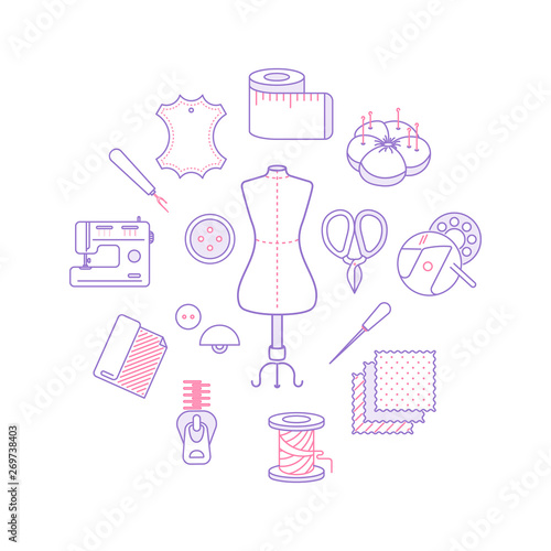 Thin lines sewing icons set