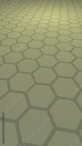 Honeycomb with color lighting  on a gray background. Perspective view on polygon look like honeycomb. Isometric geometry. Vertical image orientation. 3D illustration