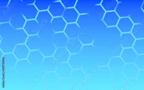 Translucent  with breaks  honeycomb on a gradient blue sky background. Perspective view on polygon look like honeycomb. Isometric geometry. 3D illustration