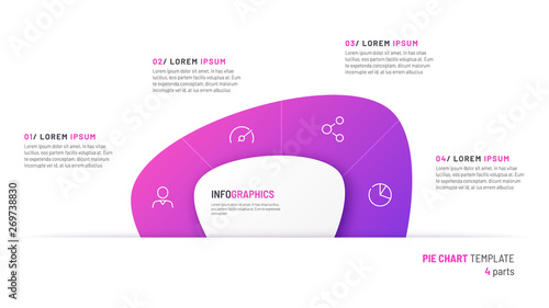 Vector pie chart infographic template in the form of abstract shape divided by four parts