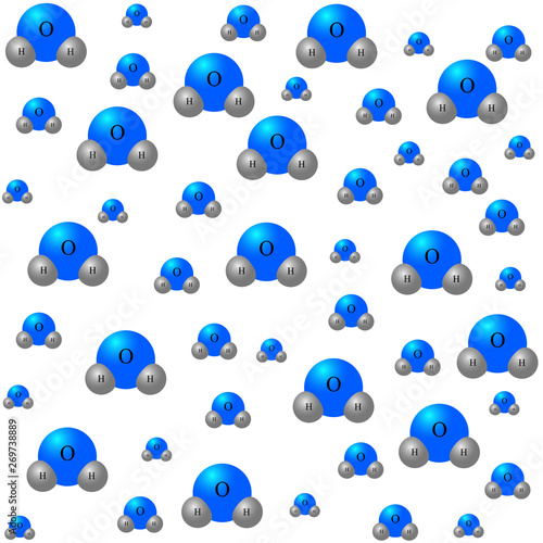 Seamless pattern. Water. A water molecule consists of one oxygen atom and two hydrogen atoms (H2O). The most necessary substance on Earth for all living things. Without background. Vector graphics.