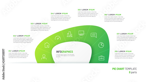 Vector pie chart infographic template in the form of abstract shape divided by eight parts