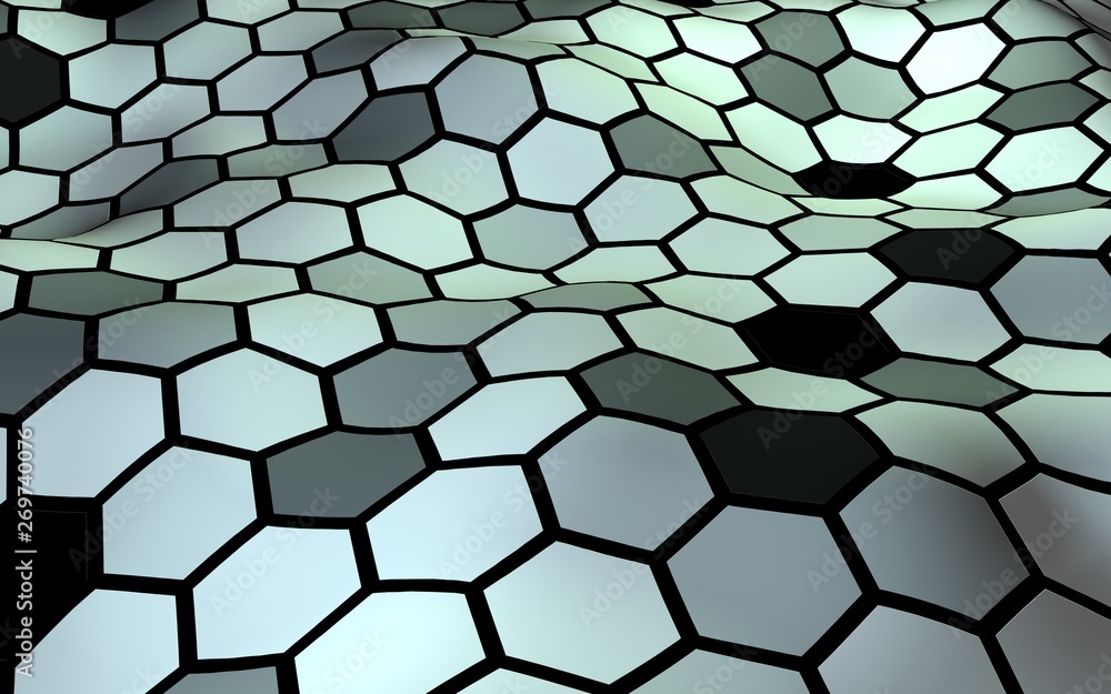 Fototapeta premium Honeycomb with a gradient color. Perspective view on polygon look like honeycomb. Wavy surface. Isometric geometry. 3D illustration