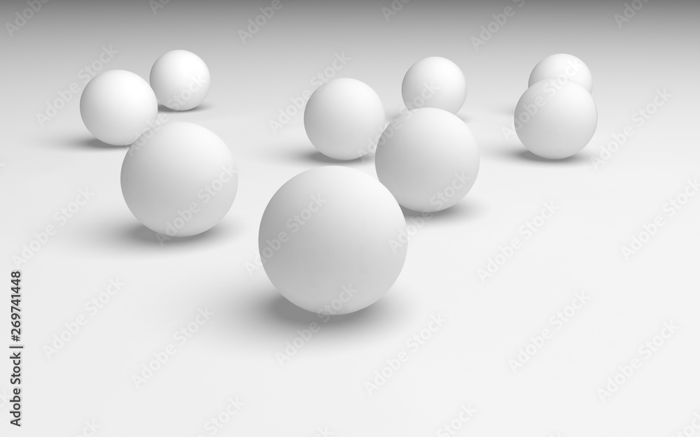 White abstract background. Set of white balls isolated on white backdrop. 3D illustration White abstract background. Set of white balls isolated on white backdrop. 3D illustration