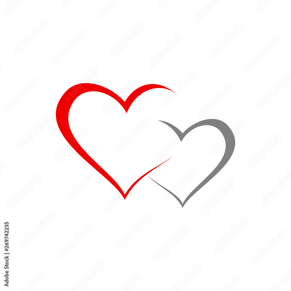 Red and Grey Heart Icon Love Symbol Romance Illustration Flat Vector Design