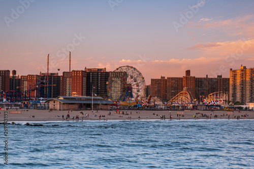 Sunset on the beach of Luna Park in Coney Island New York City