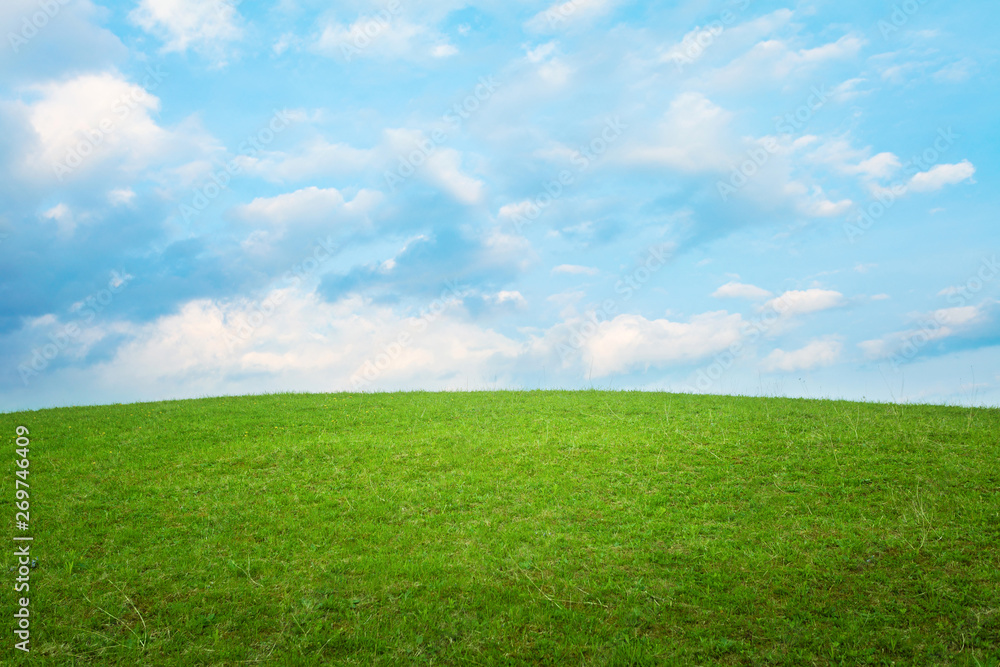Beautiful simple hill landscape with clouds background - obrazy, fototapety, plakaty 