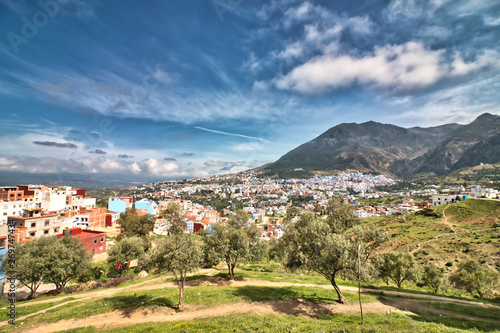 Panoramic view of Chaouen (or Chefchaouen), the so-called blue city, one of the most visited places by tourists in northern Morocco.