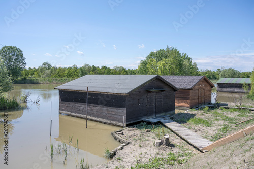 wooden warehouses on Nicesolo canal, Sindacale, Portogruaro, Italy © hal_pand_108