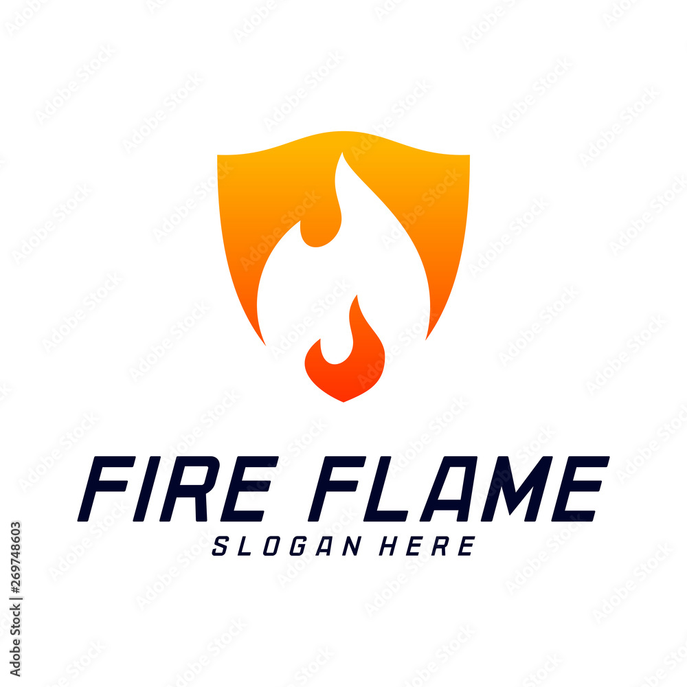 Fire Shield Logo Design Vector Template. Shield Fire Logo Concept. Icon Symbol. Fire Shield Logo Design Vector Template. Shield Fire Logo Concept. Icon Symbol.