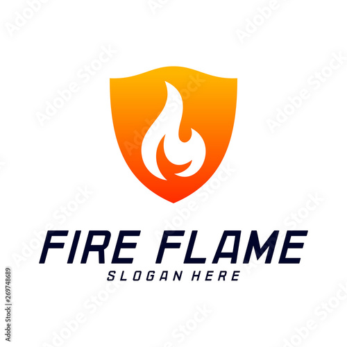 Fire Shield Logo Design Vector Template. Shield Fire Logo Concept. Icon Symbol.