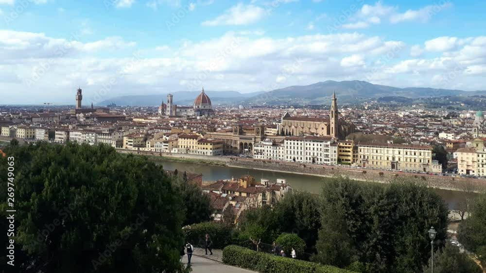Florence view timelapse with blue sky and clouds. Cityscape of Florence as seen from Piazzale Michelangelo, Italy. Timelapse Florence view timelapse with blue sky and clouds. Cityscape of Florence as seen from Piazzale Michelangelo, Italy. Timelapse