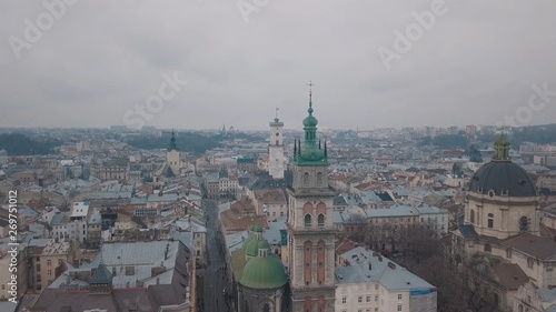Aerial City Lviv, Ukraine. European City. Popular areas of the city