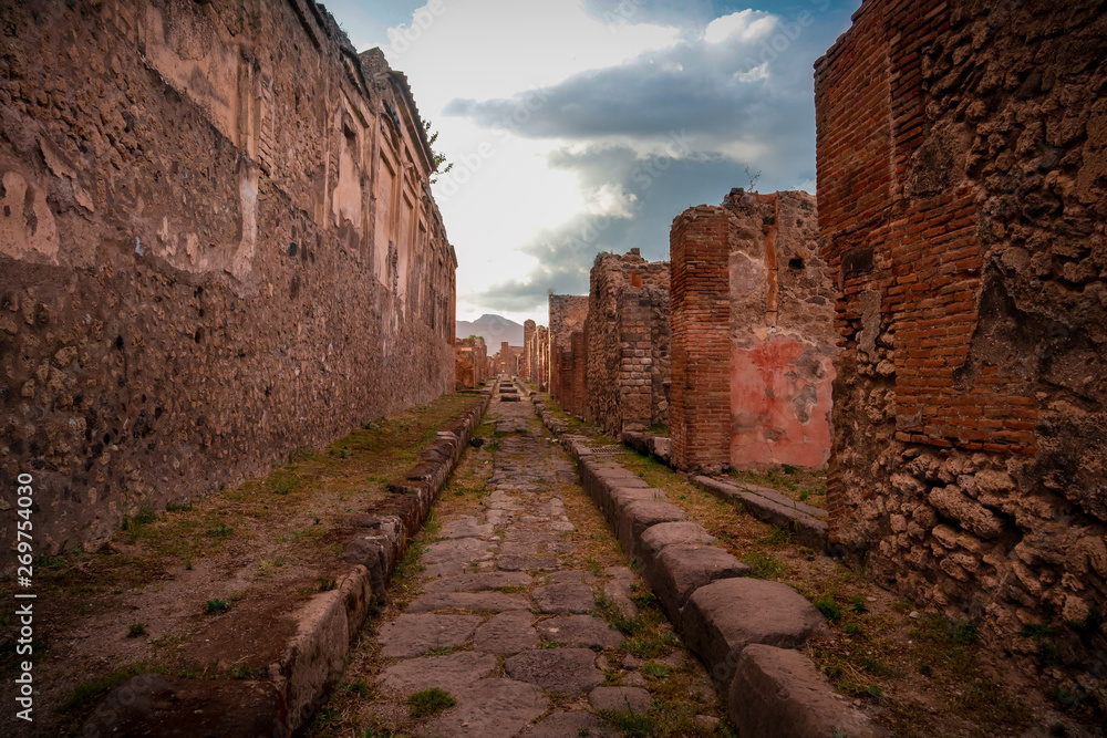 remains and ruins of ancient abandoned city of Pompeii in Italy